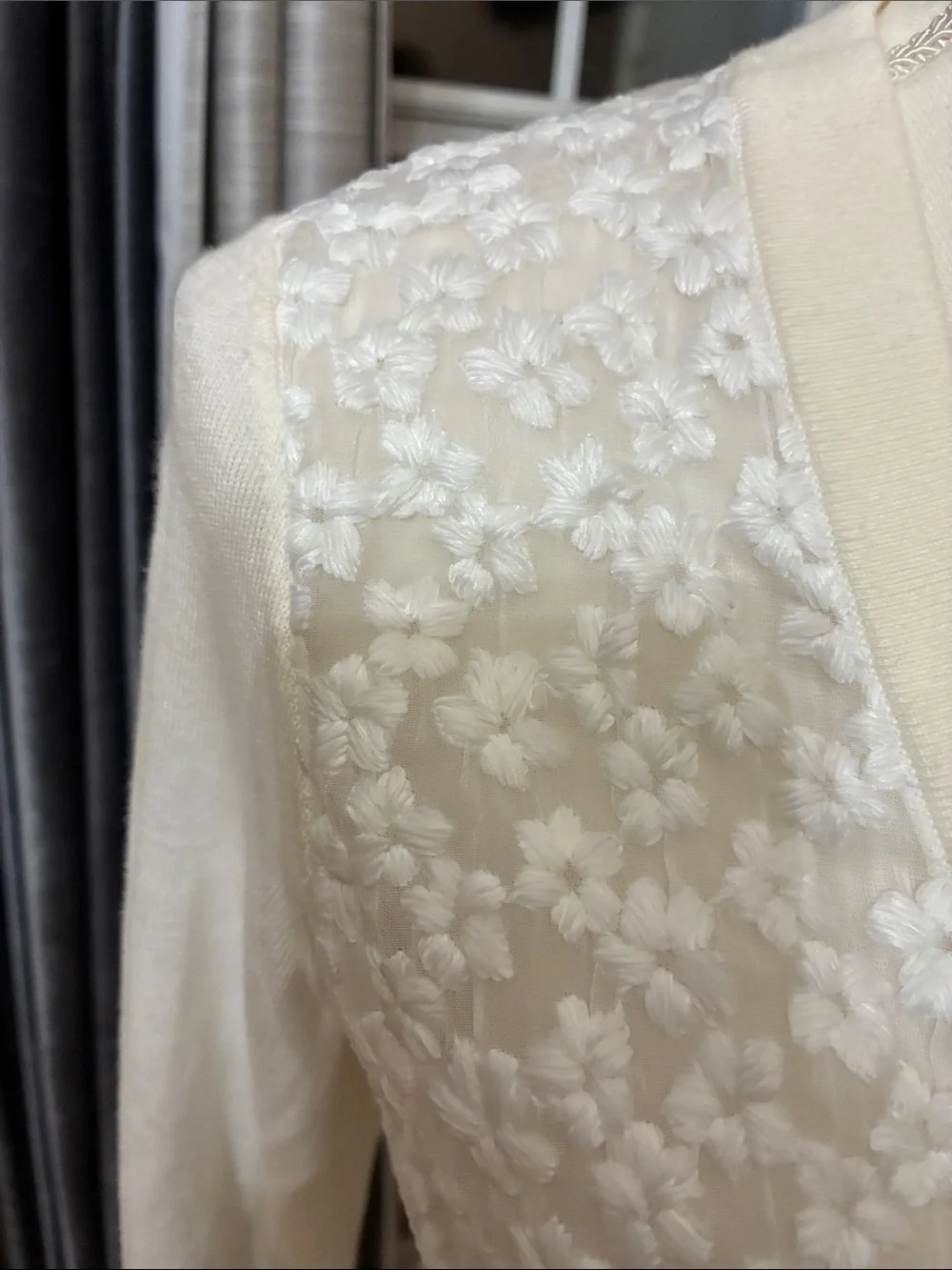 kate spade Cream Floral Knit V-Neck Cardigan with Gold Buttons